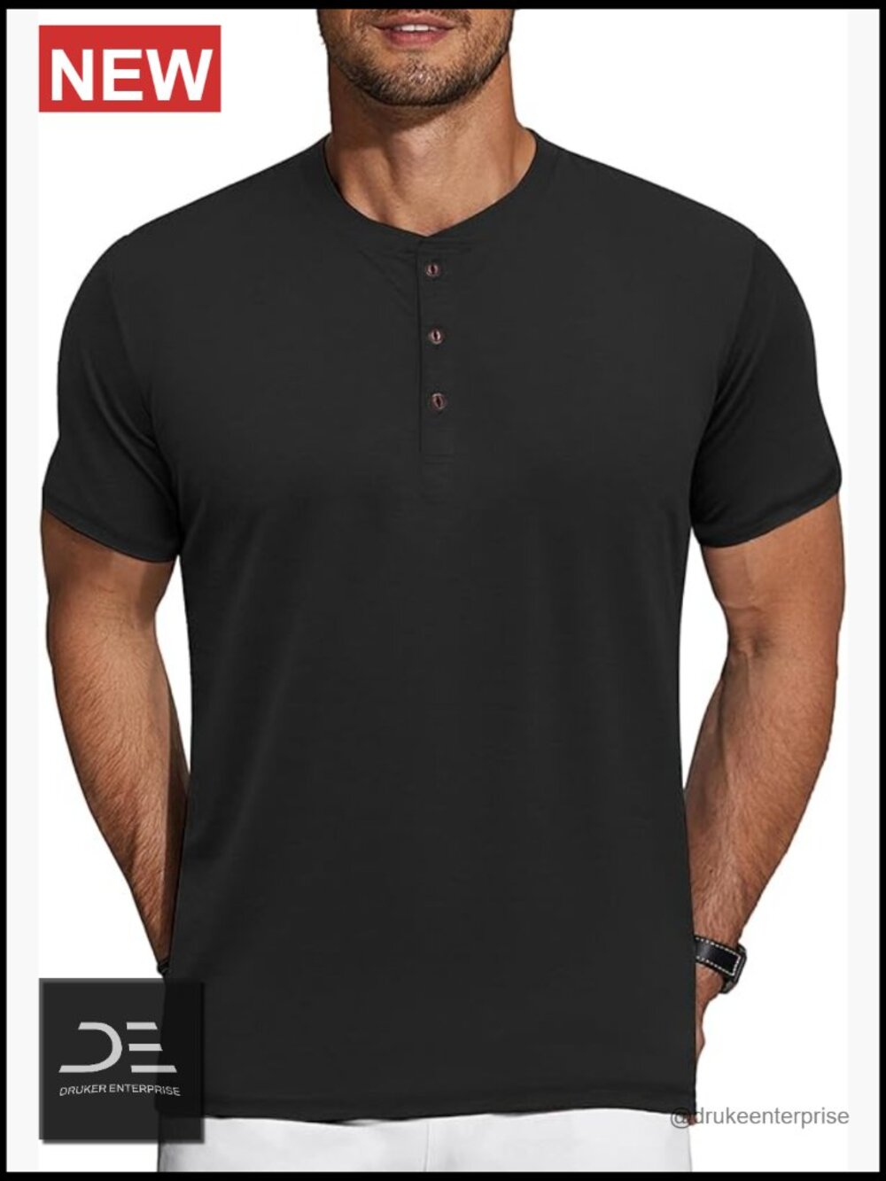Men's Short Sleeve Henley Shirt with Button Closure - Lightweight Polyester